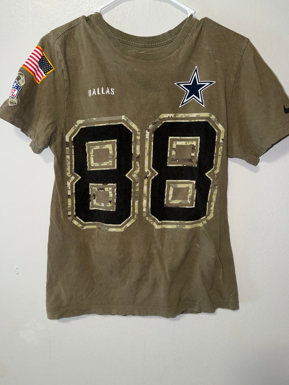 Nike Olive Dallas Cowboys T-Shirt Camo 88 Graphic NFL Sleeve Patch